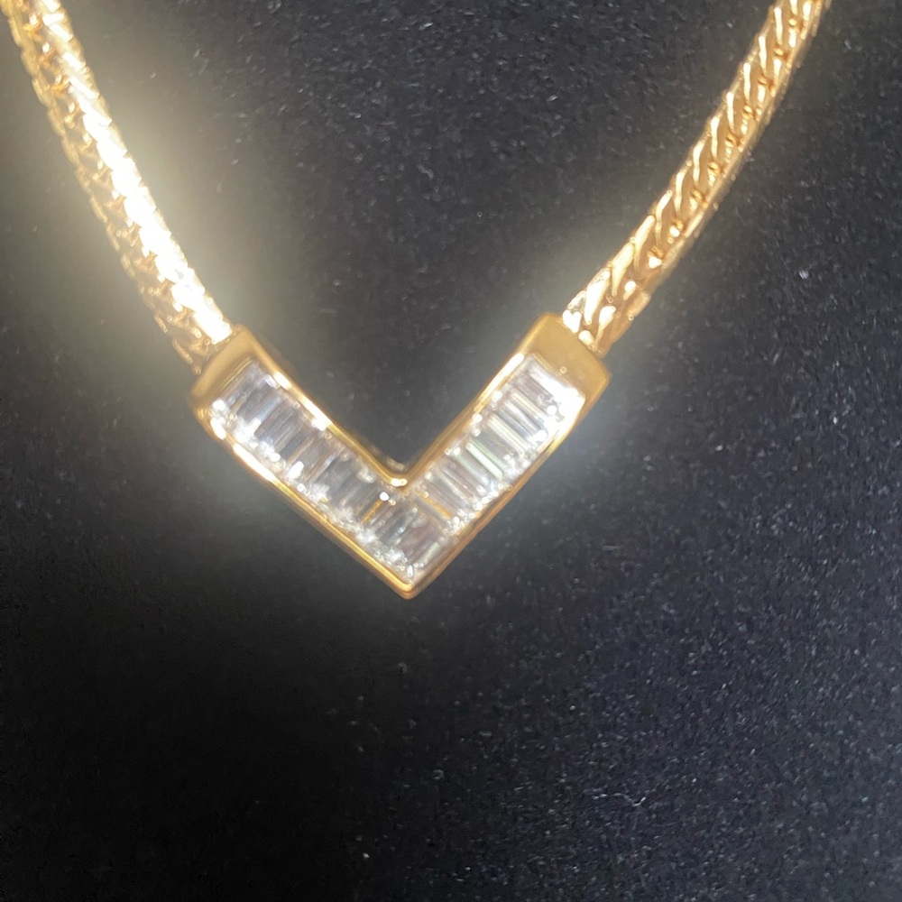 D'Orlan Classic V Clear Rhinestones & Gold Finish Snake Chain Choker Necklace
